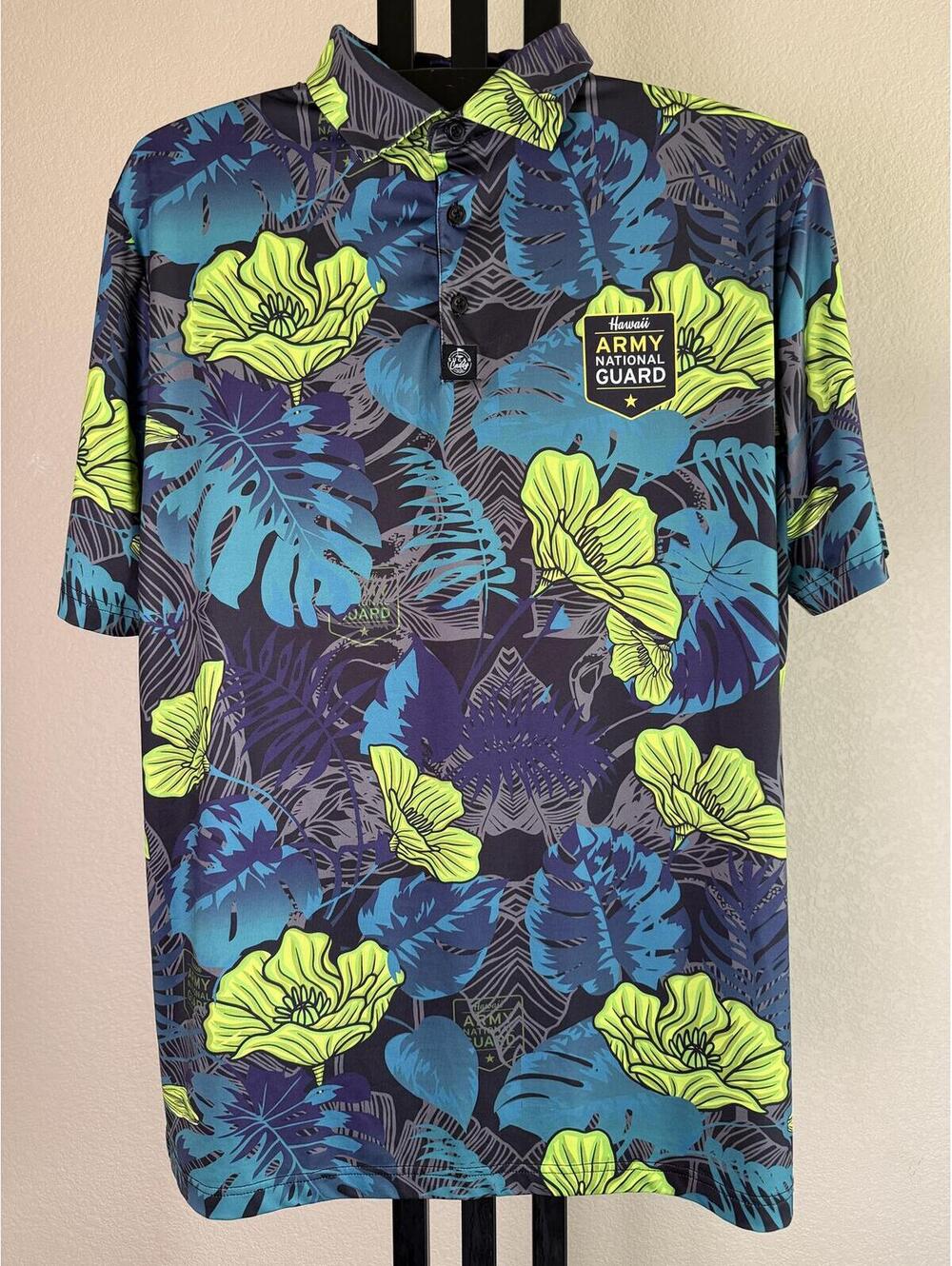 Sugar Caddy Hawaii Army National Guard Golf Polo Mens XL Tropical Floral UPF50